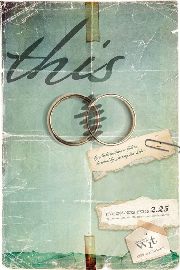 This poster: two wedding rings on weathered teal paper